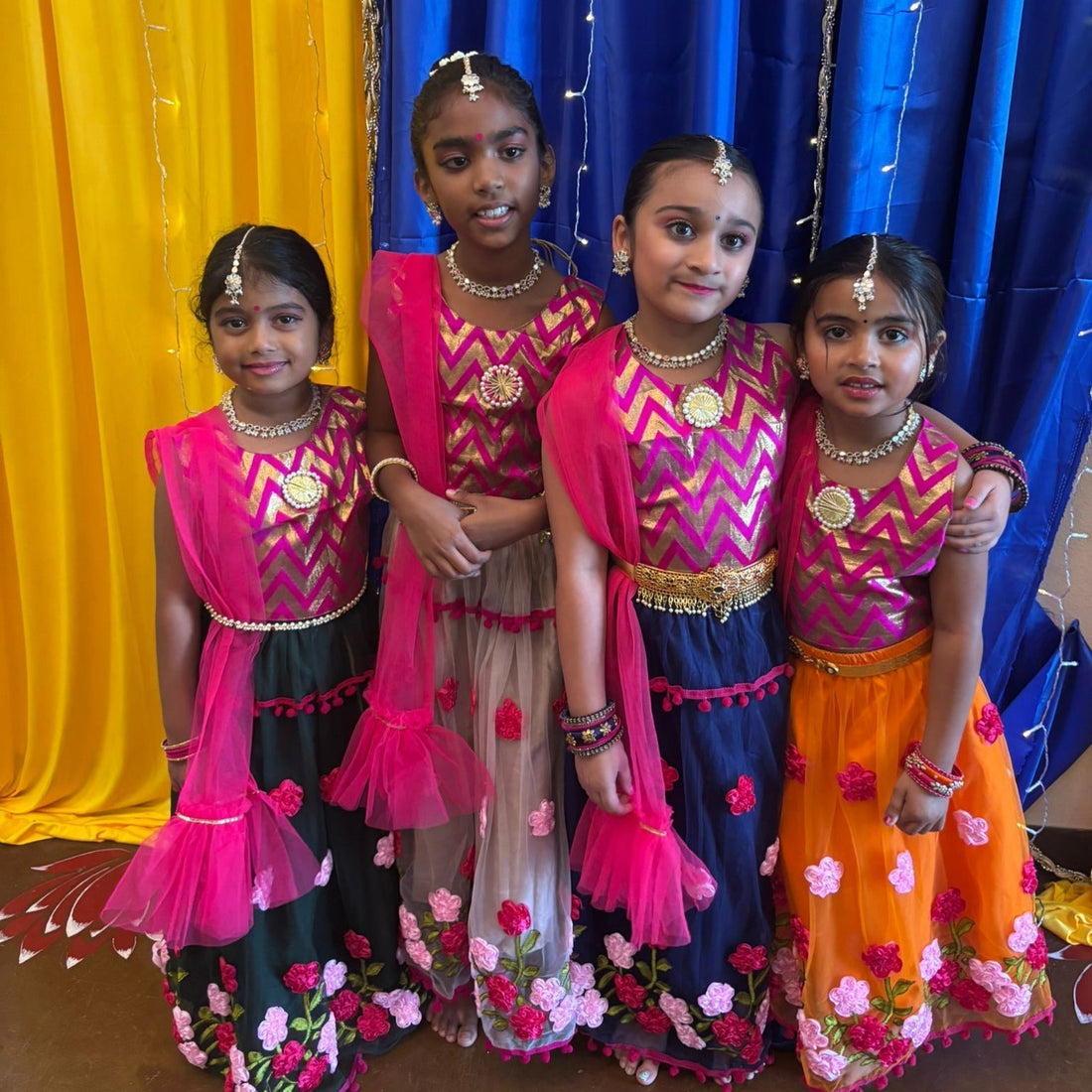 Tamil beauties wearing Bindhani necklace set , earring and tika.