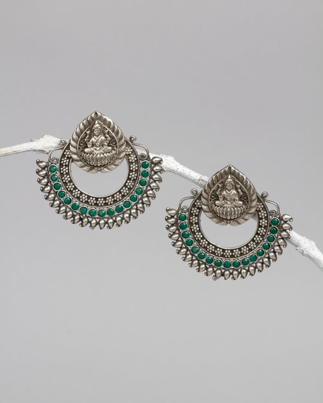 Goddess Laxmi Oxidised Chandbali Earrings