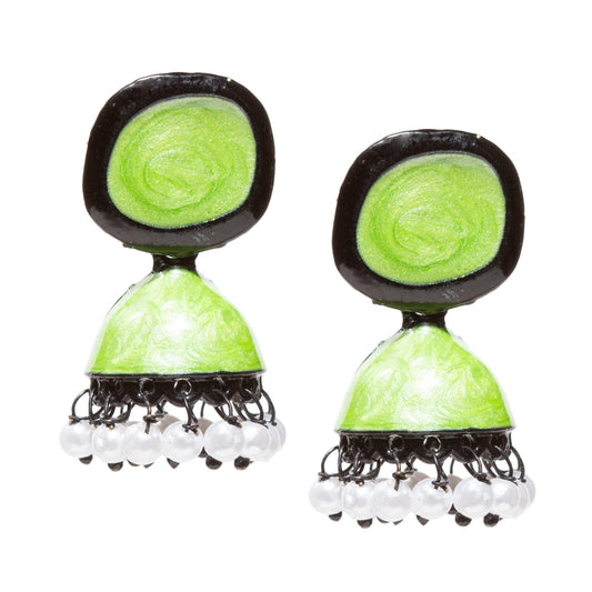 Bindhani-Black-Plated-Beads-White-Meenakari-Circle-Mint-Green-Small-Jhumki-women-girls