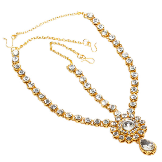 Three-line Chain with stone Bindhani matha patti tikka for bridal and festive wear