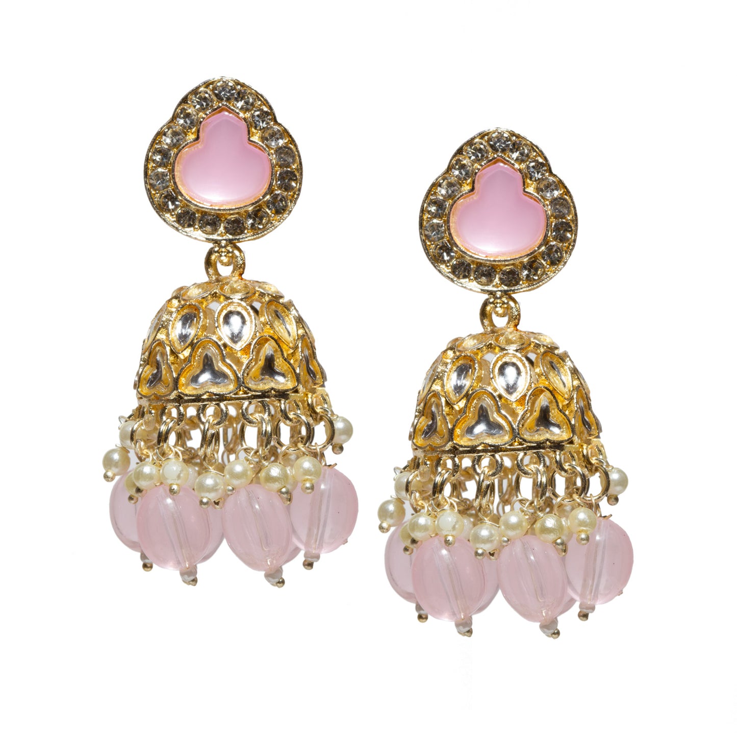 Bindhani-Gold-Plated-Baby-Pink-Drops-Stone-Kundan-Jhumka-Earrings-For-Women-and-Girls