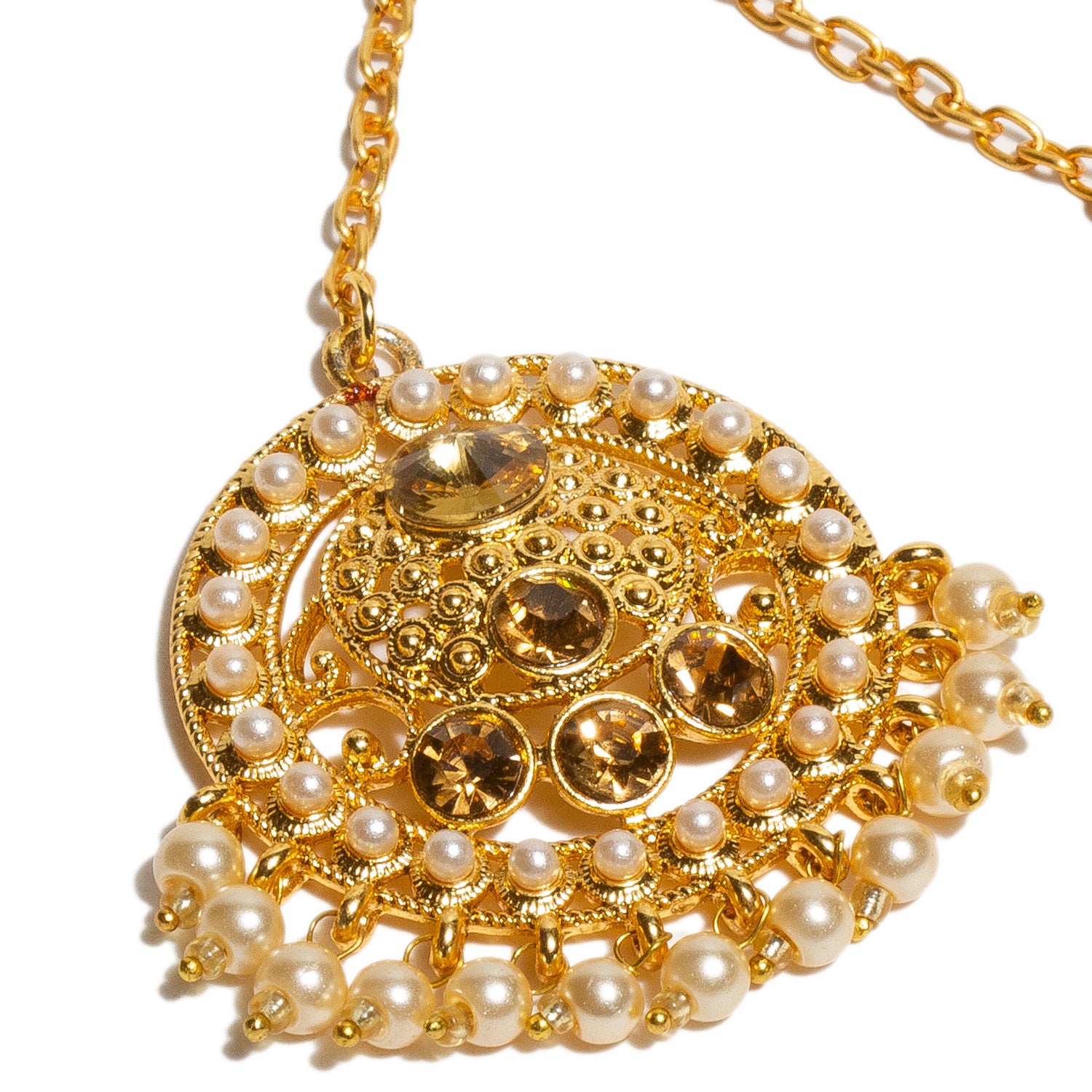 Bindhani-Gold-Plated-Faux-Pearl-Drop-Small-Headpiece-Maang-Tikka-For-Women-Girls