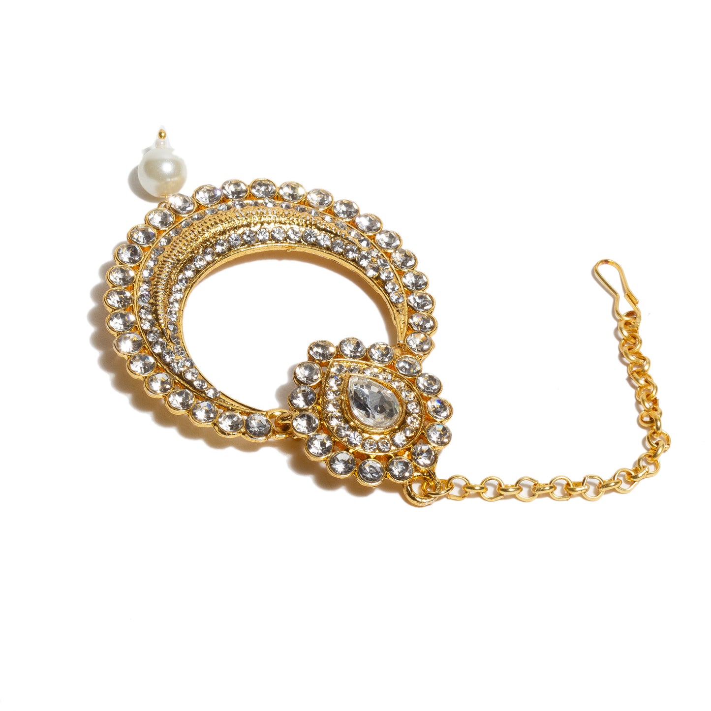 Bindhani-Gold-Plated-Fuax-Pearl-Drop-White-Stone-Big-Size-Statement-Tikka-Headpiece-For-Women-Girls