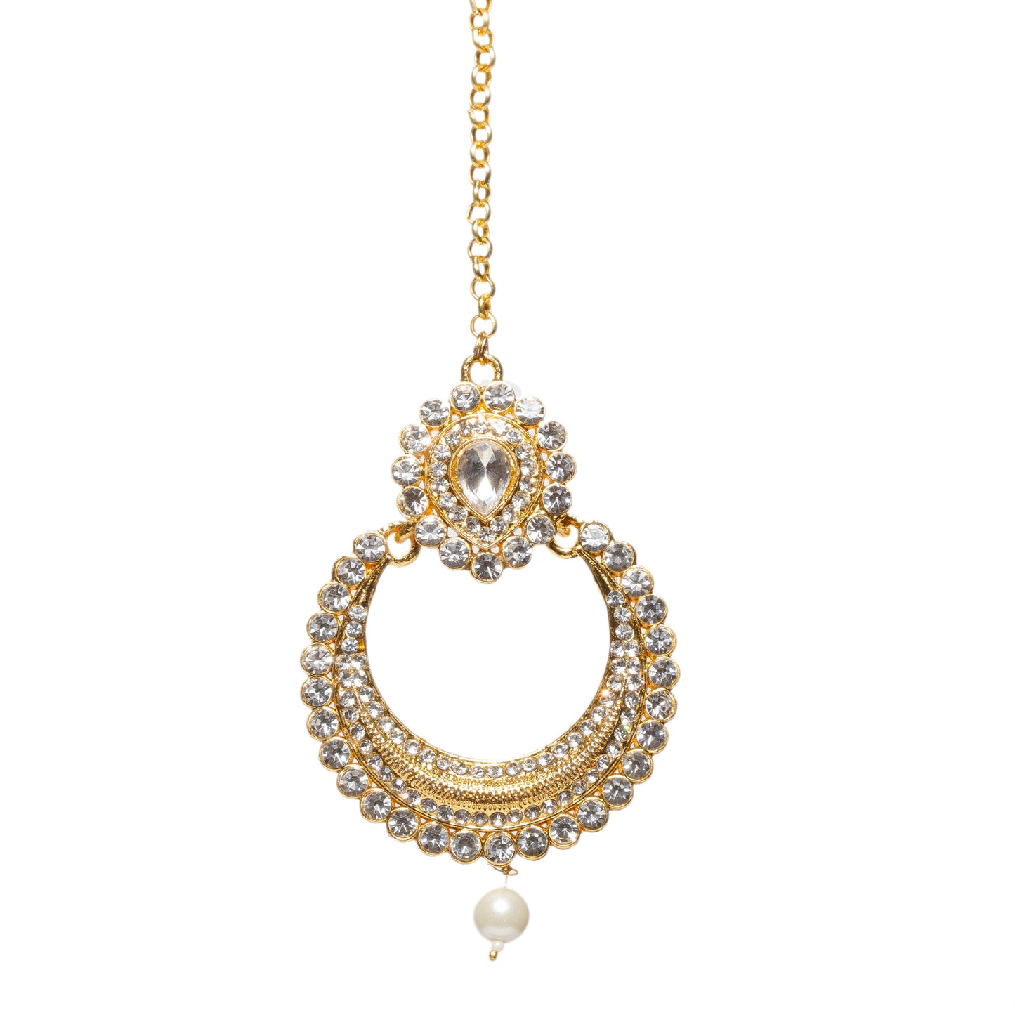 Bindhani-Gold-Plated-Fuax-Pearl-Drop-White-Stone-Big-Size-Statement-Tikka-Headpiece-For-Women