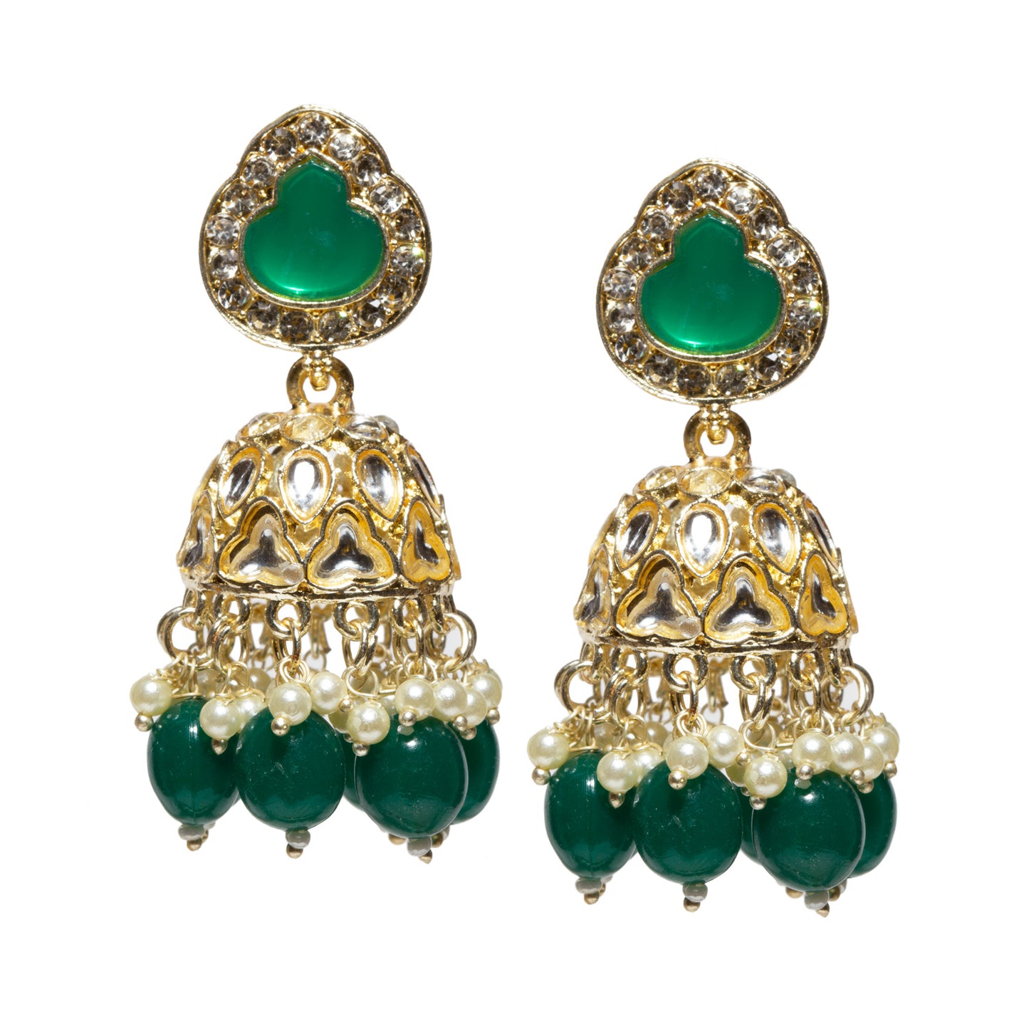 Bindhani-Gold-Plated-Green-Drops-Stone-Kundan-Jhumka-Earrings-For-Women-and-Girls
