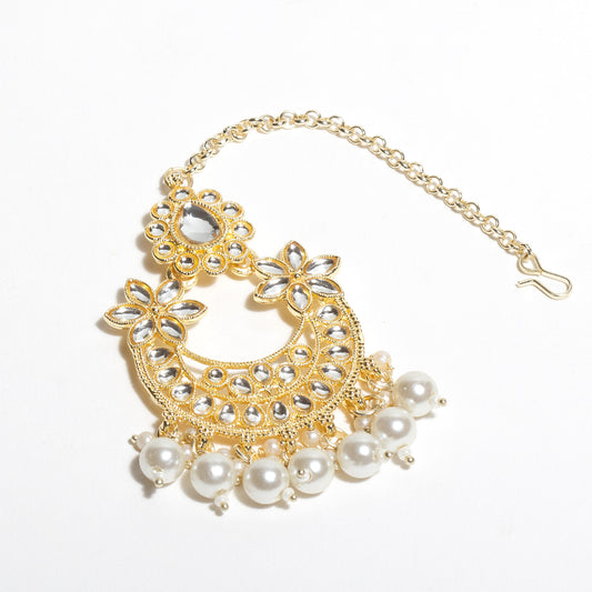 Bindhani-Gold-Plated-Kundan-Stone-Pearl-Drop-Earrings-Maang-Tikka-For-Women