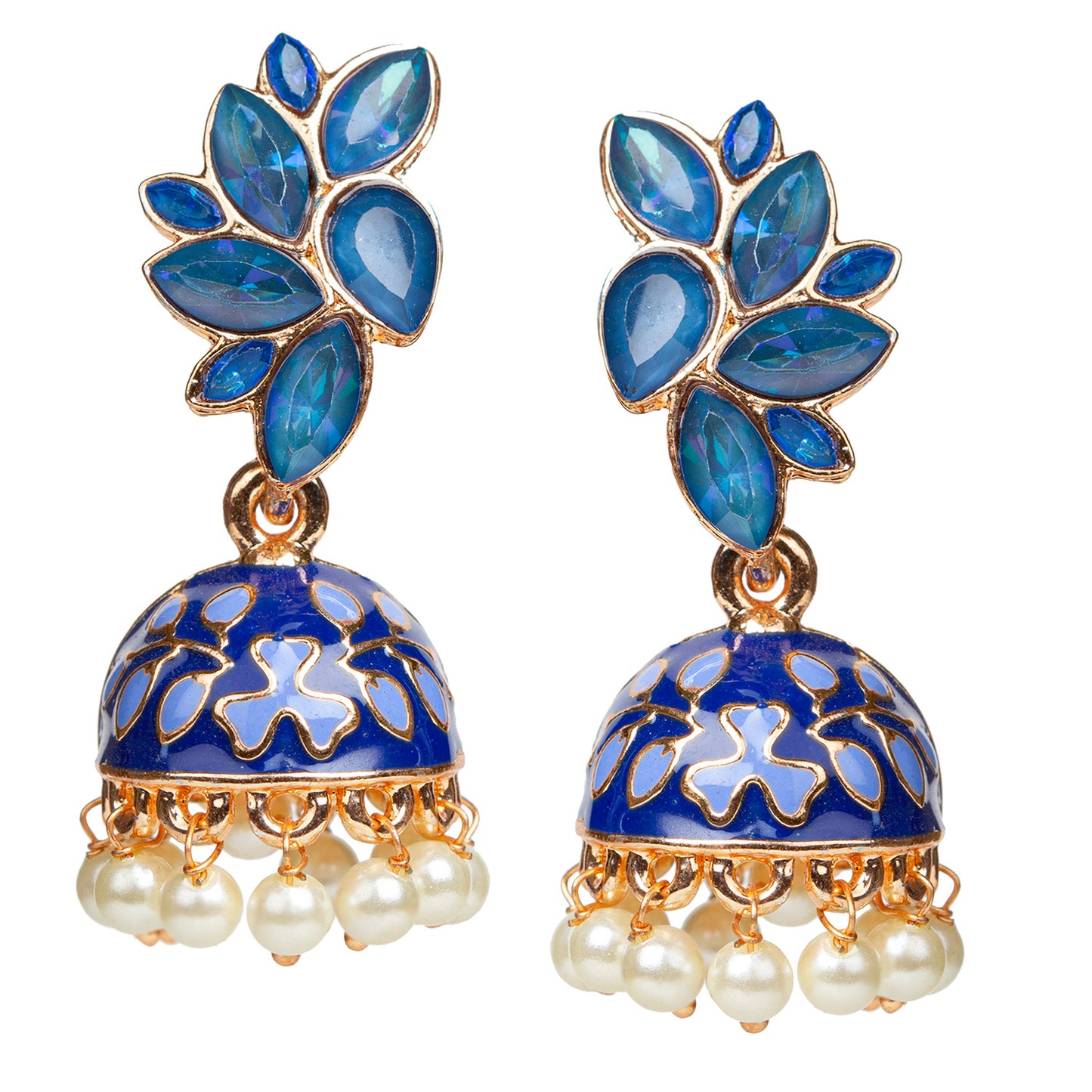 Bindhani-Gold-Plated-Meenakari-Blue-Color-Small-Jhumkai-For-Women