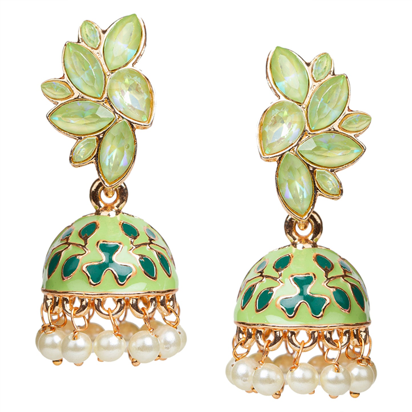 Bindhani-Gold-Plated-Meenakari-Parrot-Green-Color-Small-Jhumkai-For-Women