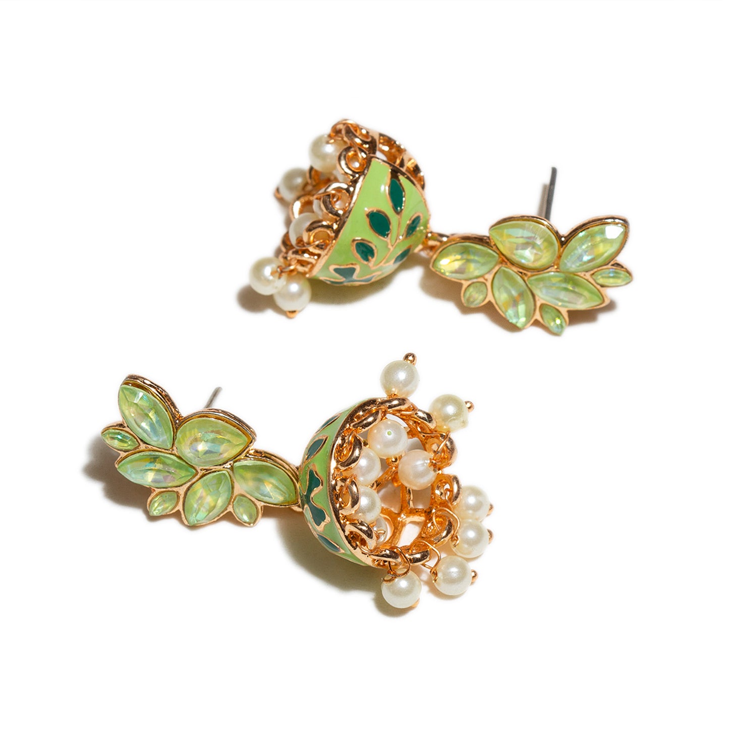 Bindhani-Gold-Plated-Meenakari-Parrot-Green-Color-Small-Jhumkai-For-Women_Girls