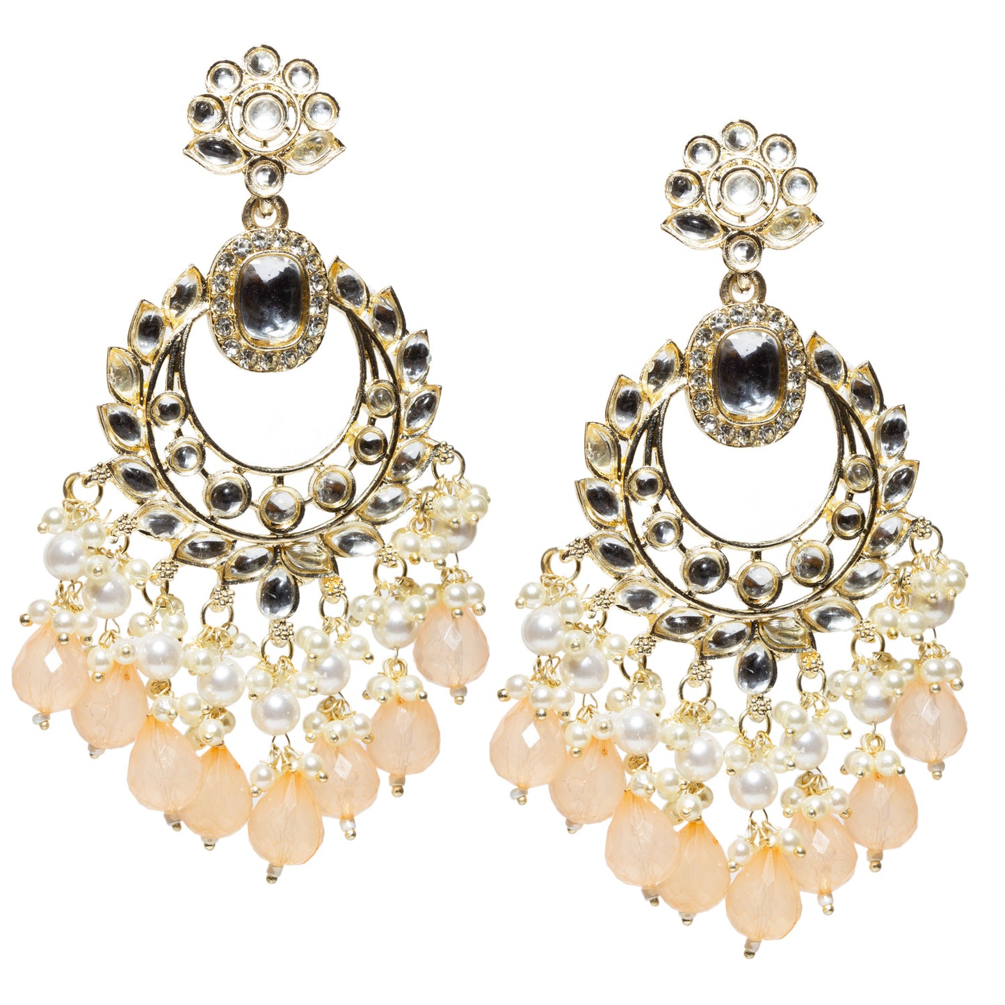 Bindhani-Gold-Plated-Orange-Color-Drop-Kundan-Stone-Long-Earrings-For-Women-Girls