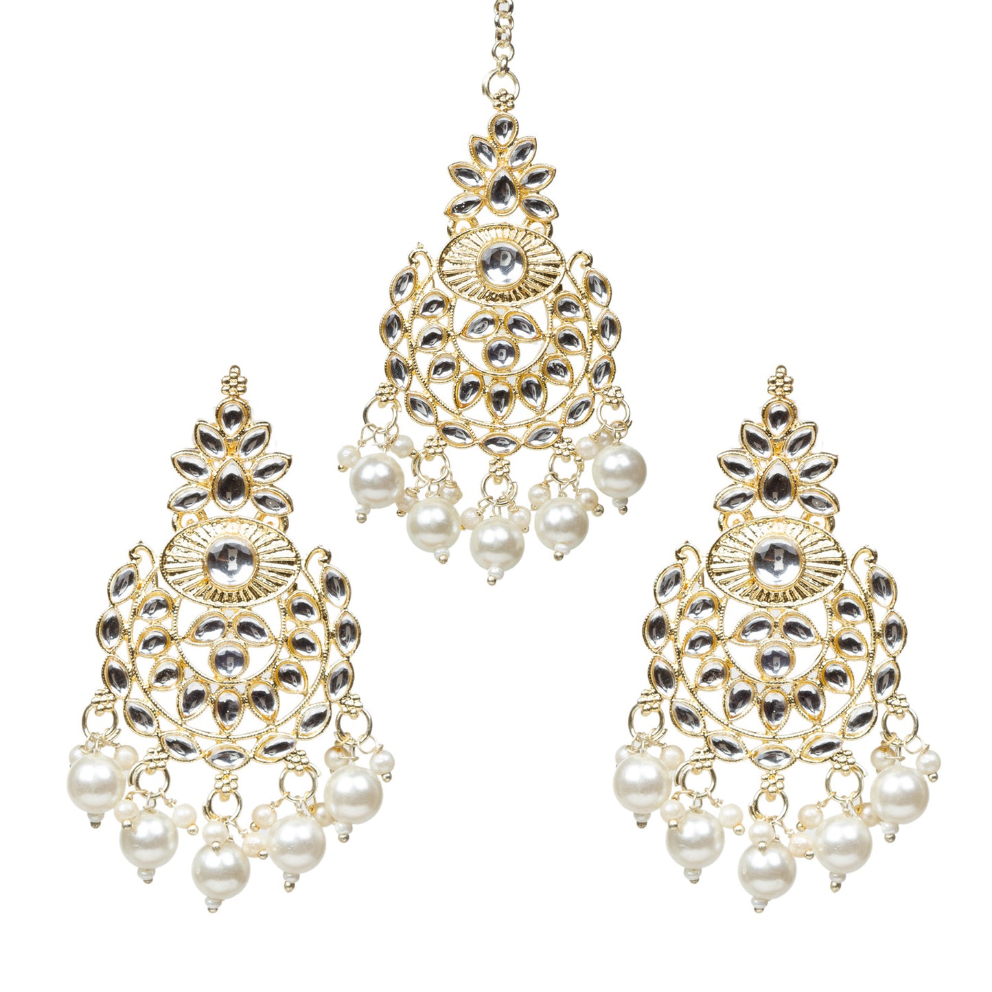 Bindhani-Gold-Plated-Pearl-Droop-Kundan-Stone-Earrings-Maang-Tikka-Set-For-Women
