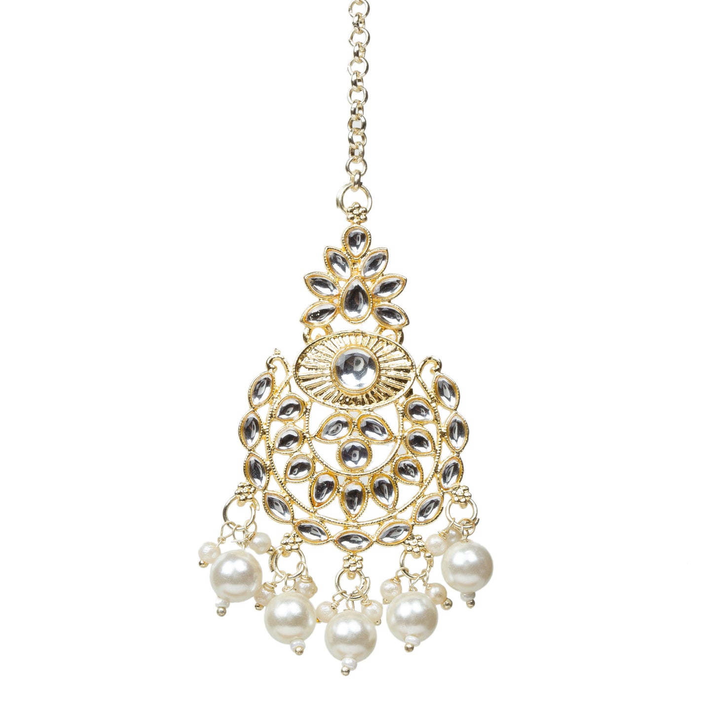 Bindhani-Gold-Plated-Pearl-Droop-Kundan-Stone-Maang-Tikka-Set-For-Women