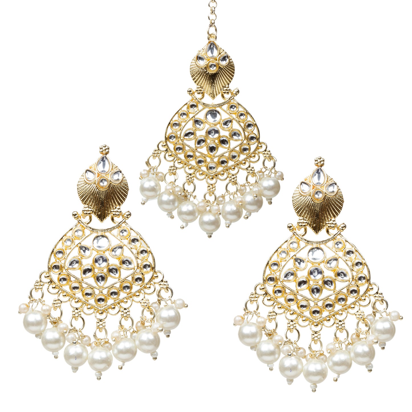 Bindhani-Gold-Plated-Pearl-Drop-Kundan-Stone-Earrings-Maang-Tikka-Set-For-Women
