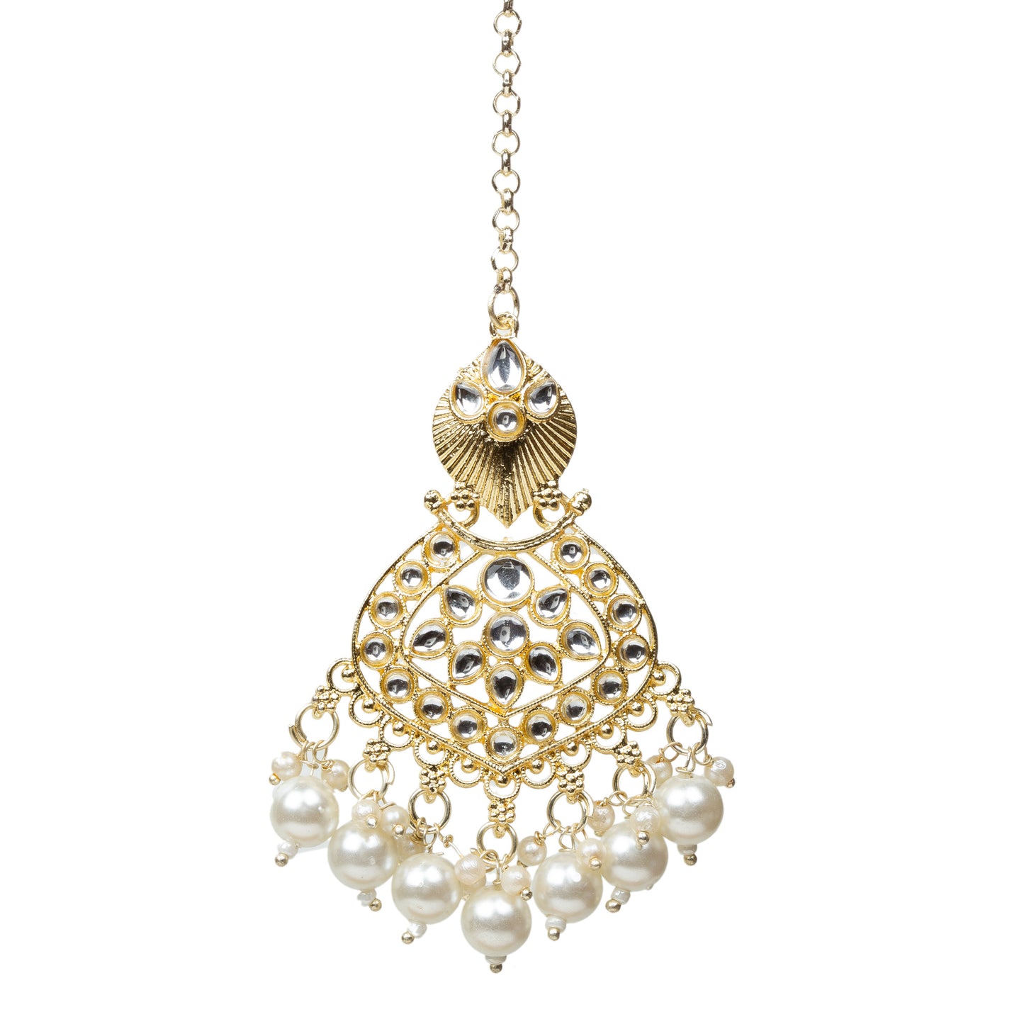 Bindhani-Gold-Plated-Pearl-Drop-Kundan-Stone-Maang-Tikka-Set-For-Women