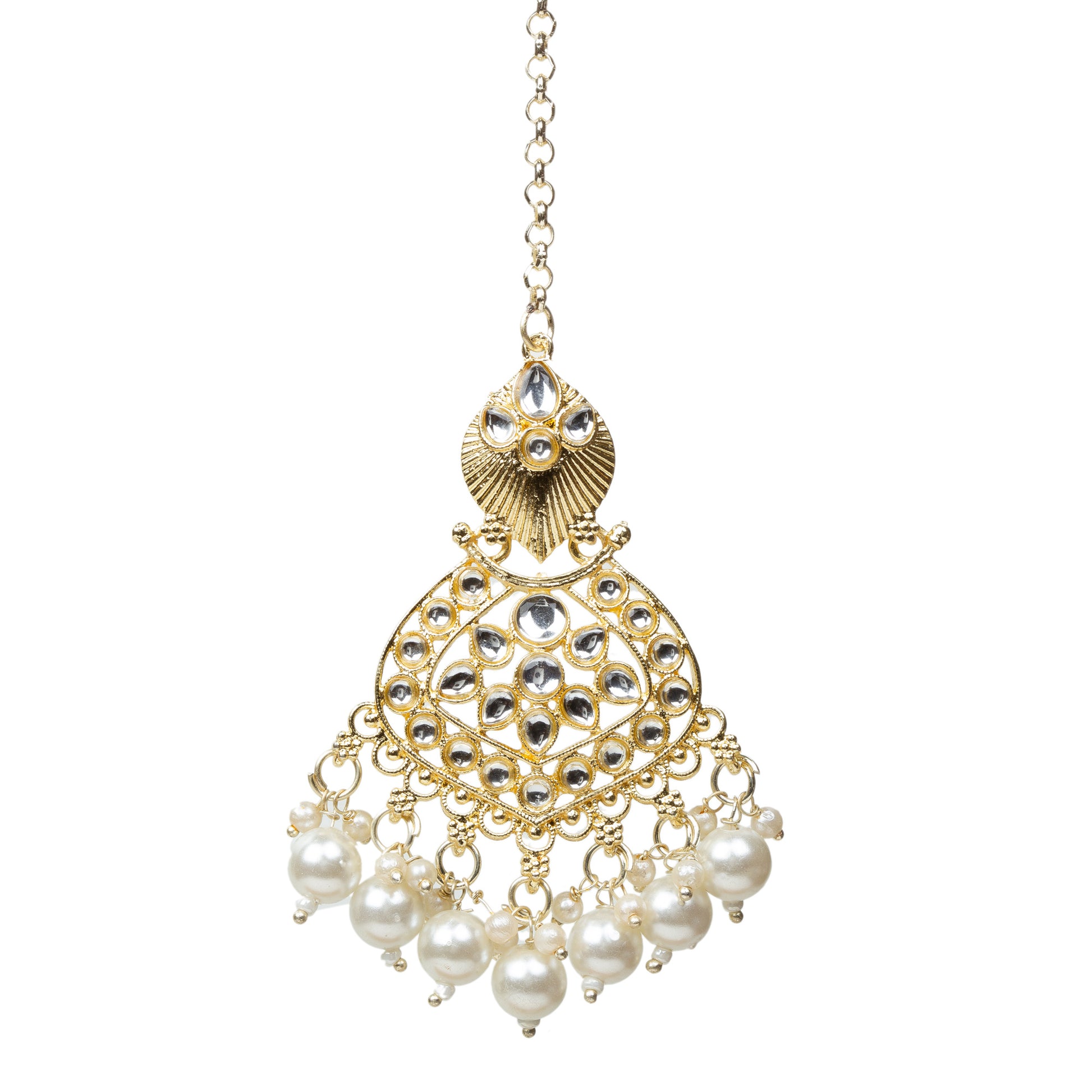 Bindhani-Gold-Plated-Pearl-Drop-Kundan-Stone-Maang-Tikka-Set-For-Women