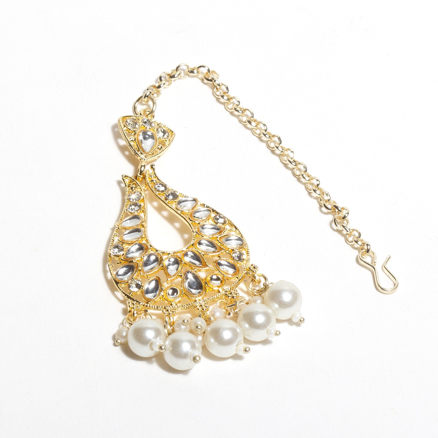 Bindhani-Gold-Plated-Pearl-Drop-White-Kundan-Maangtikka