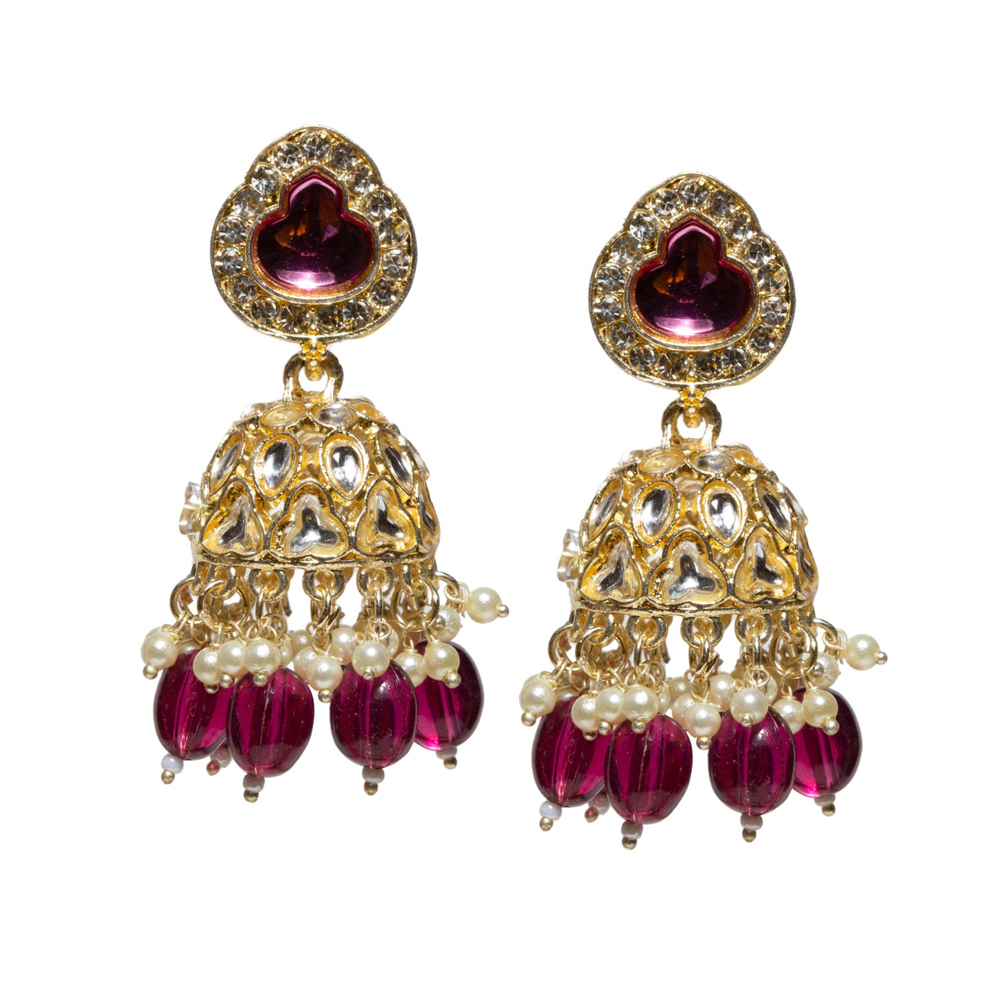 Bindhani-Gold-Plated-Purplewine-Drops-Stone-Kundan-Jhumka-Earrings-For-Women-and-Girls