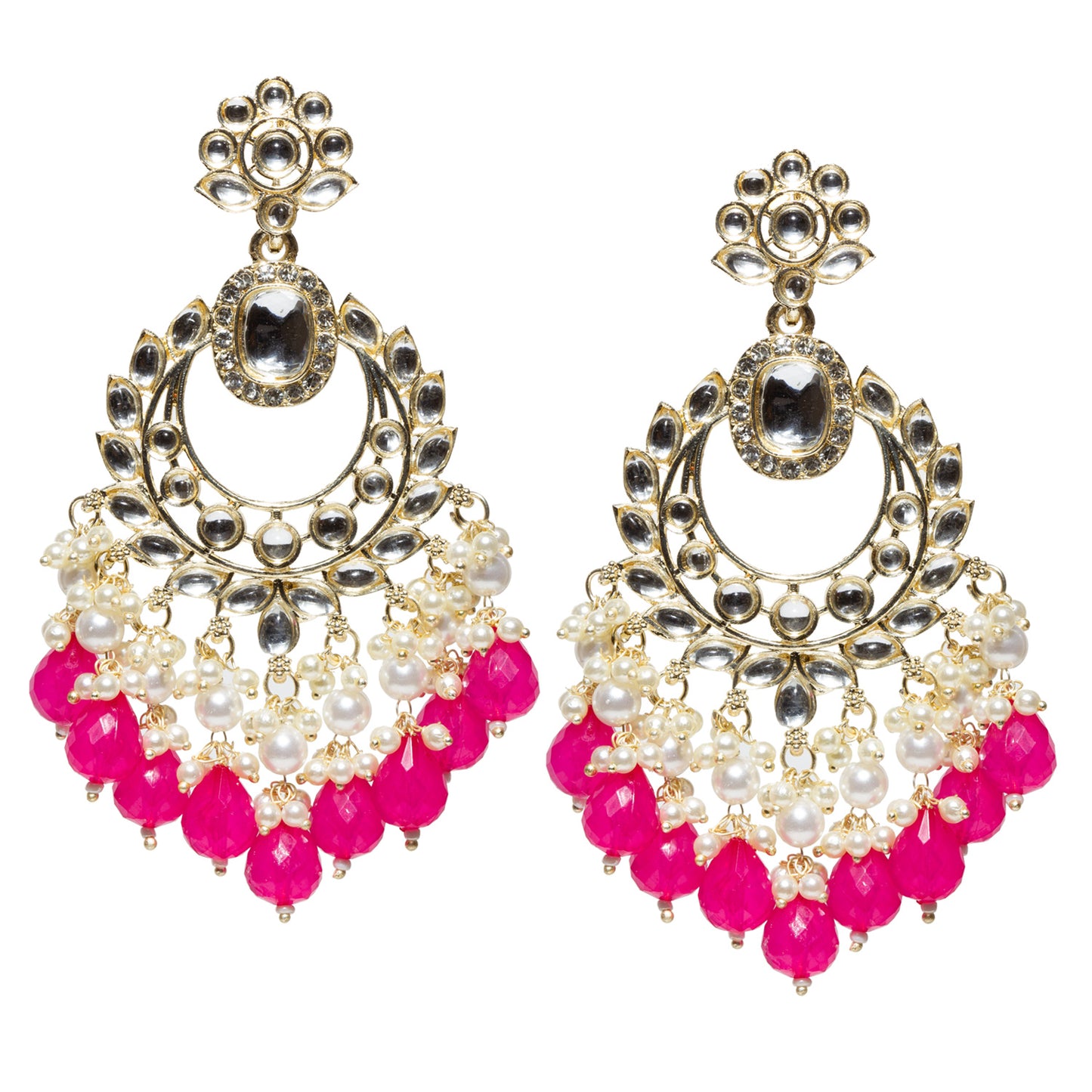 Bindhani-Gold-Plated-Rani-Pink-Color-Drop-Kundan-Stone-Long-Earrings-For-Women-Girls
