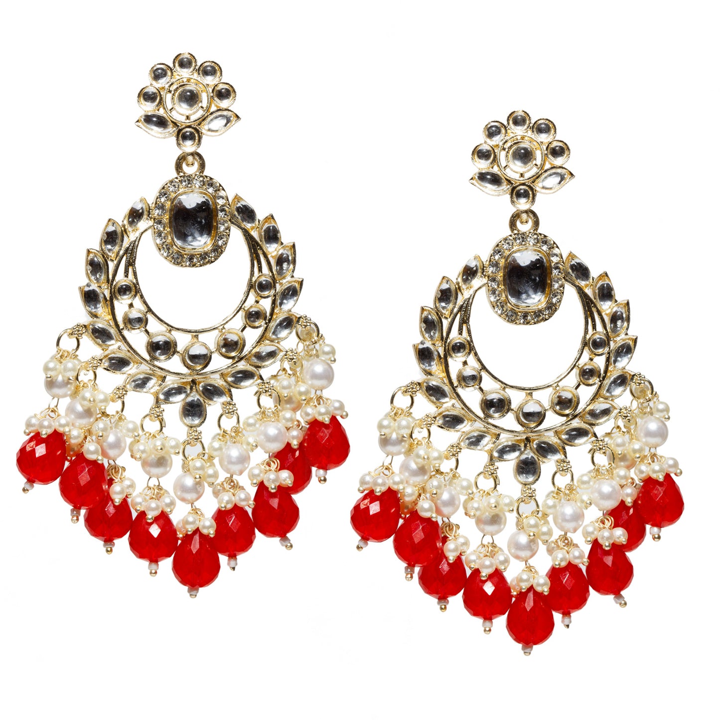 Bindhani-Gold-Plated-Red-Color-Drop-Kundan-Stone-Long-Earrings-For-Women-Girls