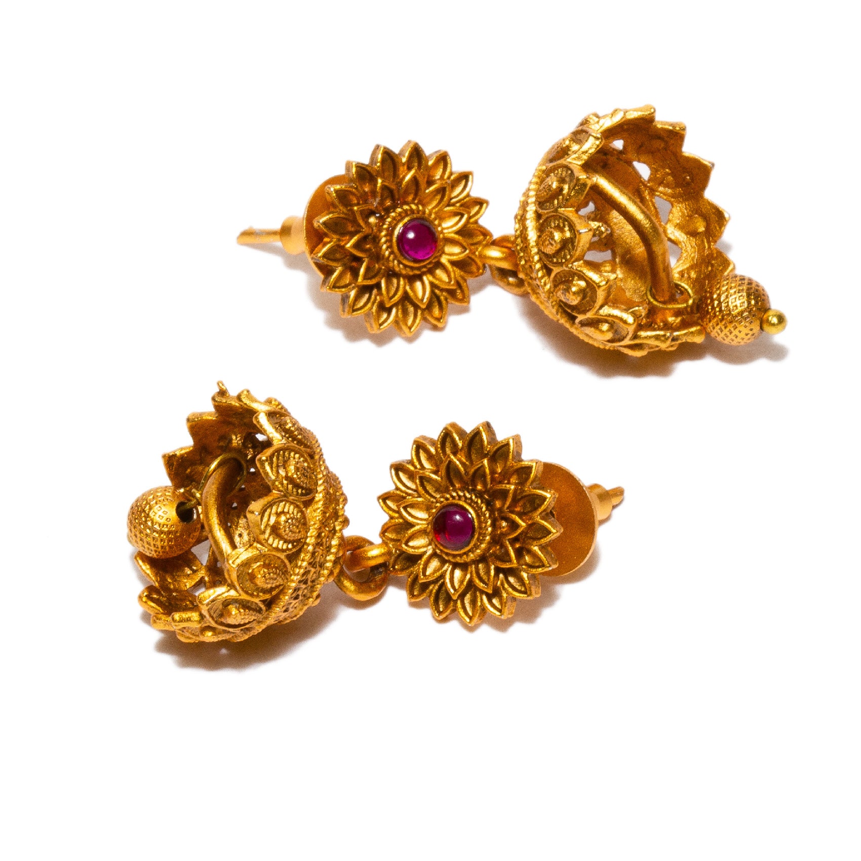 Bindhani-Gold-Plated-South-Indian-Purple-Stone-Beads-Earrings-For-Women