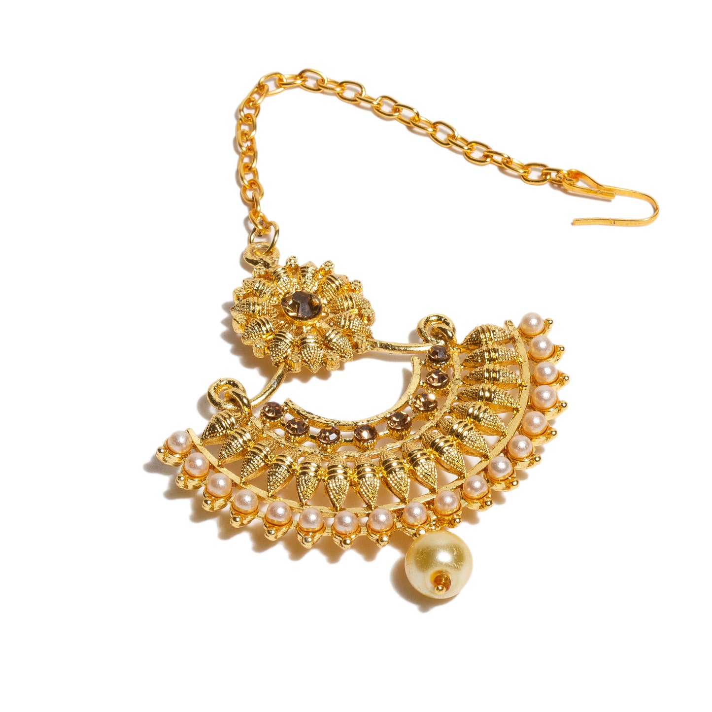 Bindhani-Gold-Plated-Stone-Faux-Pearl-Drop-Traditional-Headpiece-Maang-Tikka-For-Women-Girls