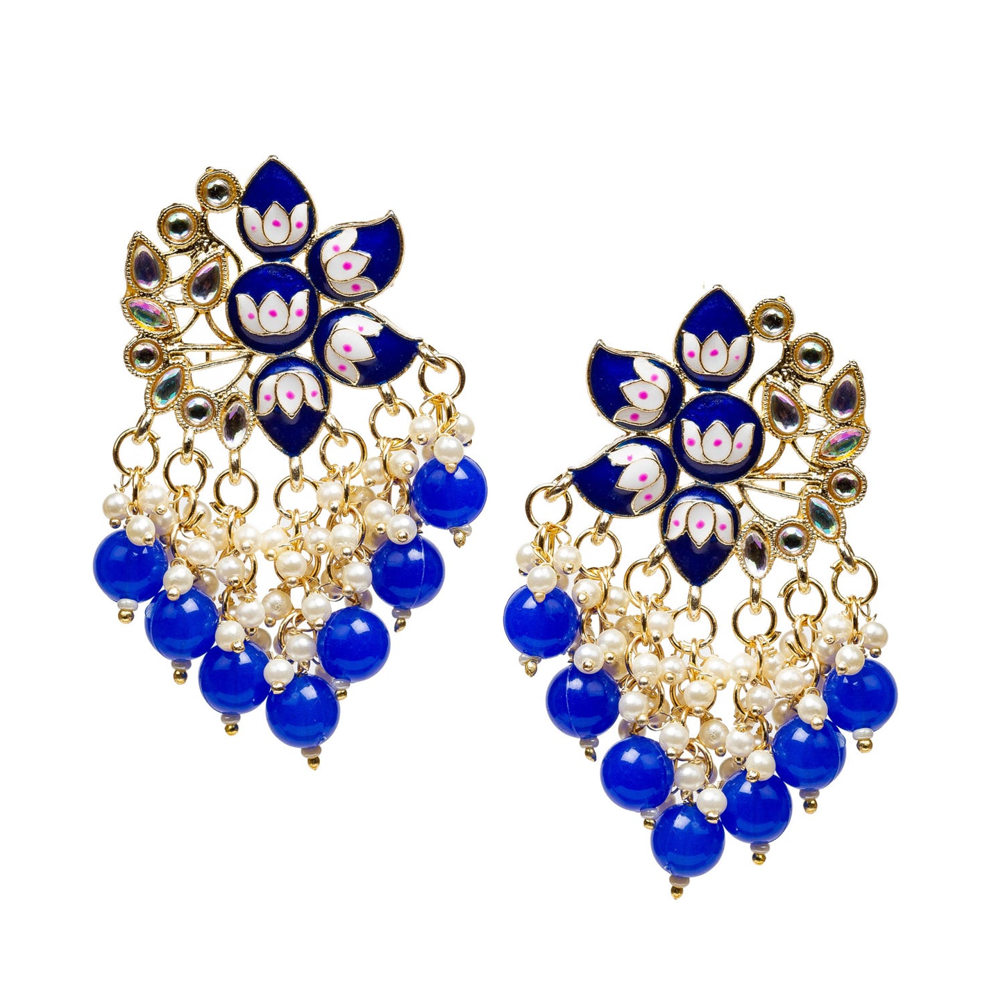 bindhani gold plated blue meenakari pearl drop earrings for women girls