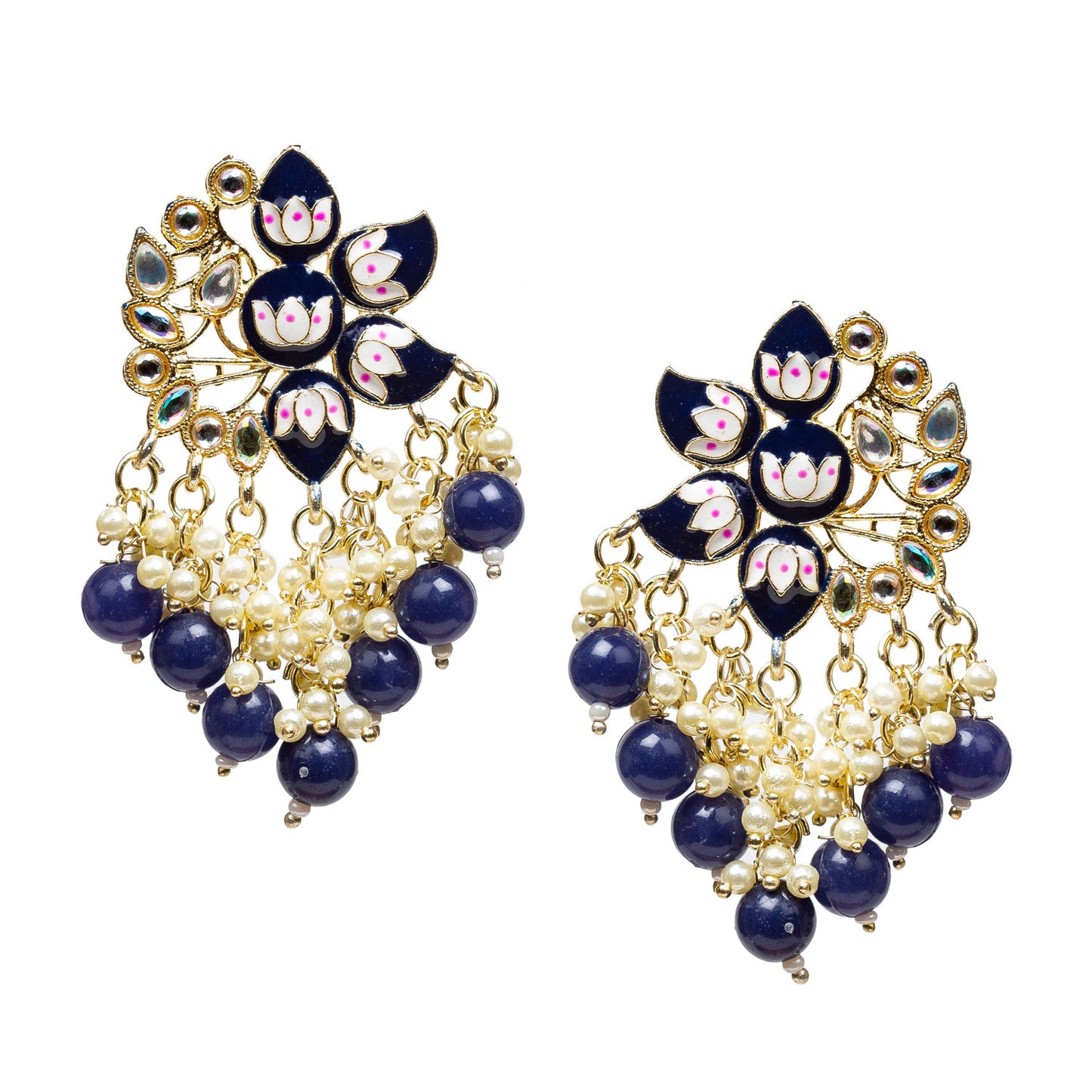 bindhani gold plated dark blue meenakari pearl drop earrings for women girls