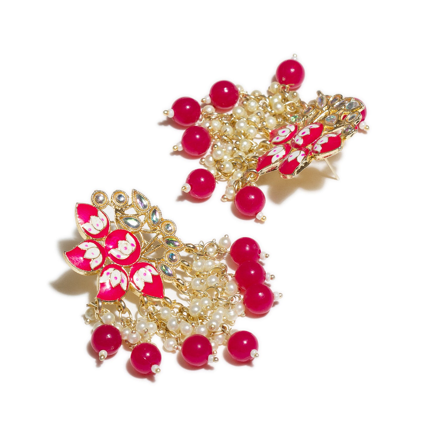 bindhani gold plated pink meenakari pearl drop earrings for women girls