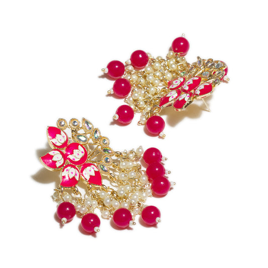 bindhani gold plated pink meenakari pearl drop earrings for women girls