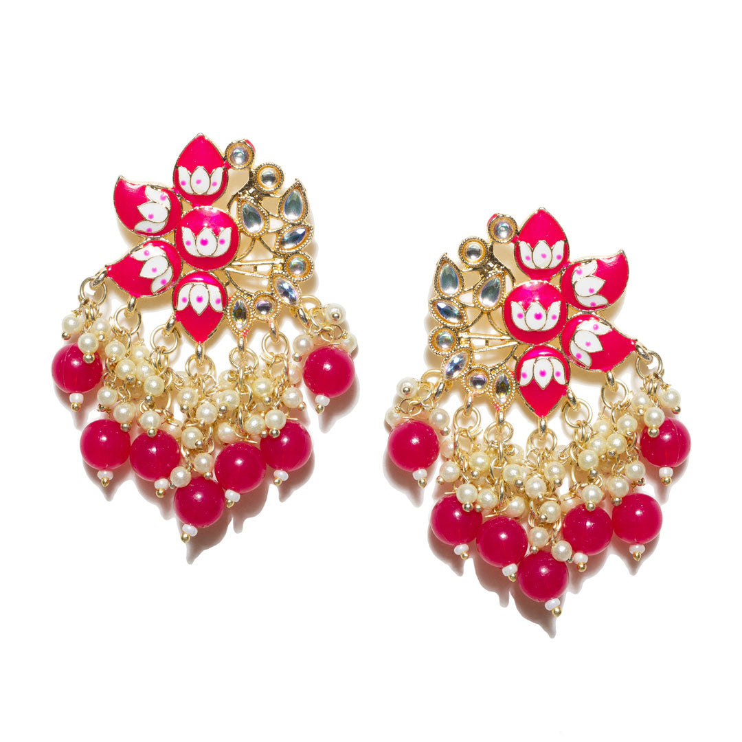 bindhani gold plated pink meenakari pearl drop earrings for women girls
