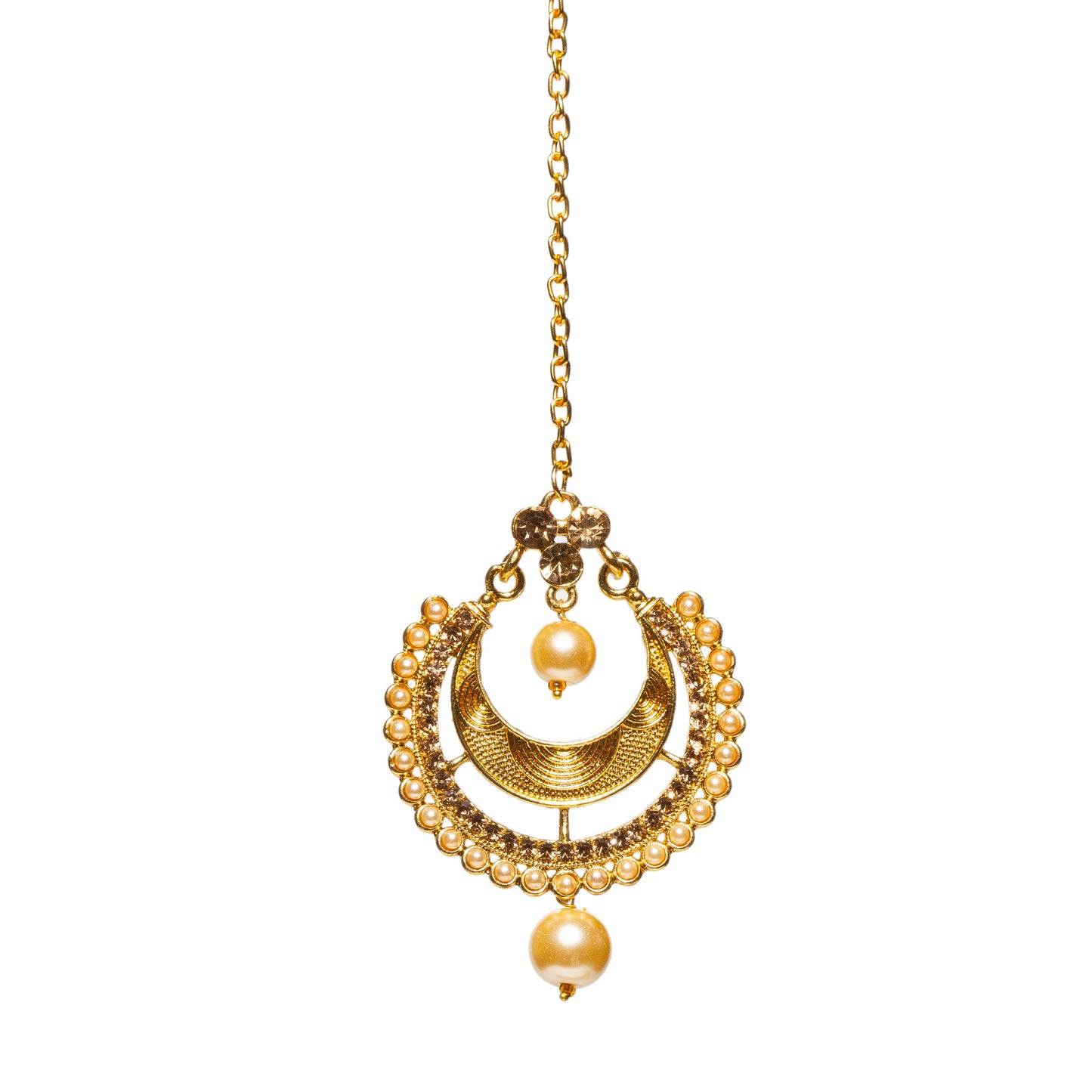Bindhani-Gold-plated-Faux-Pearl-Drop-Forehead-Headpiece-Maang-Tikkas-For-Women