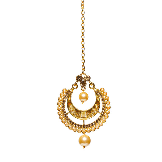 Bindhani-Gold-plated-Faux-Pearl-Drop-Forehead-Headpiece-Maang-Tikkas-For-Women