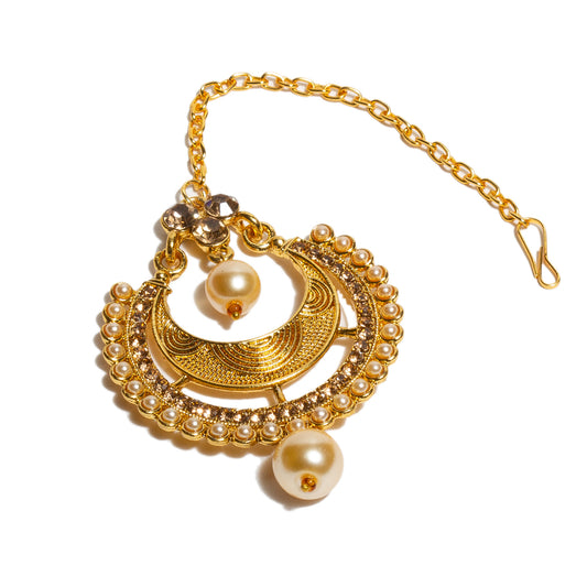 Bindhani-Gold-plated-Pearl-Drop-Forehead-Headpiece-Maang-Tikkas-For-Women
