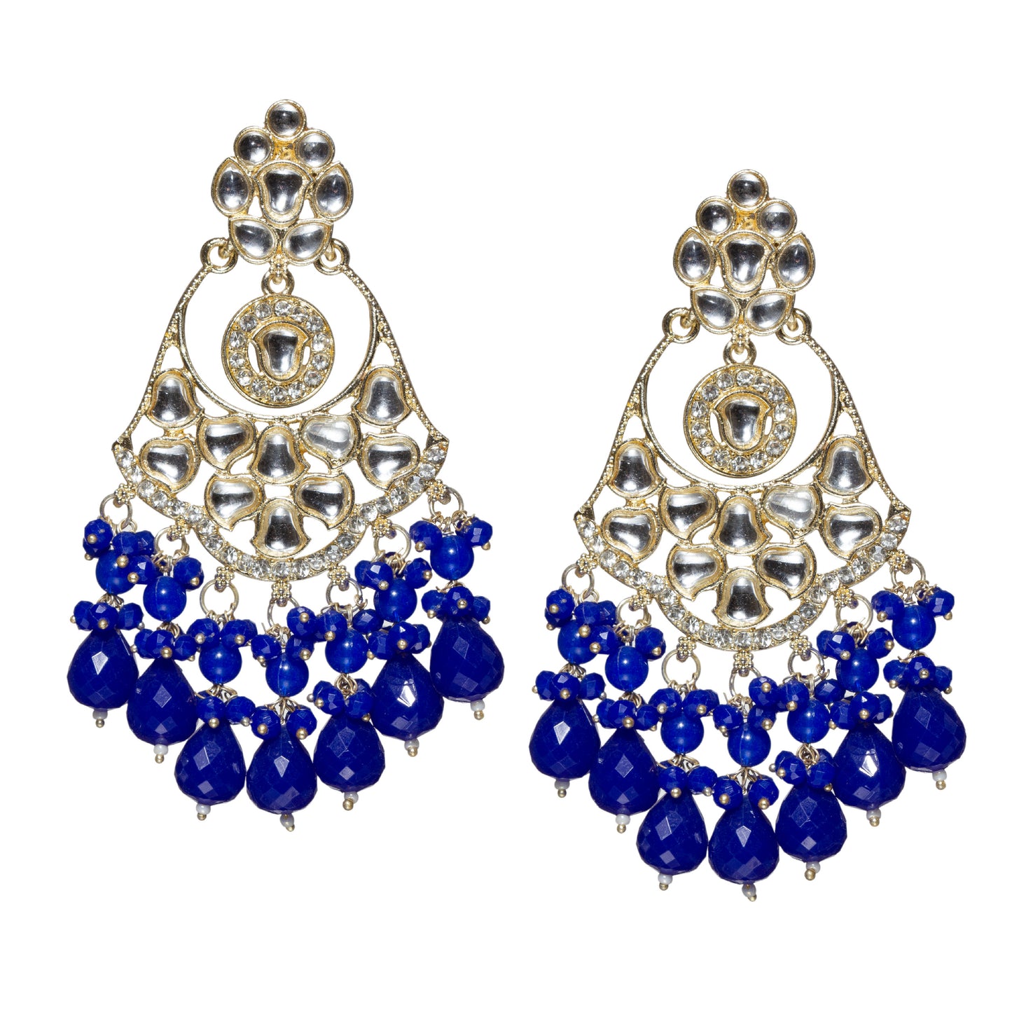Kundan Stone Color Drop Large Earrings