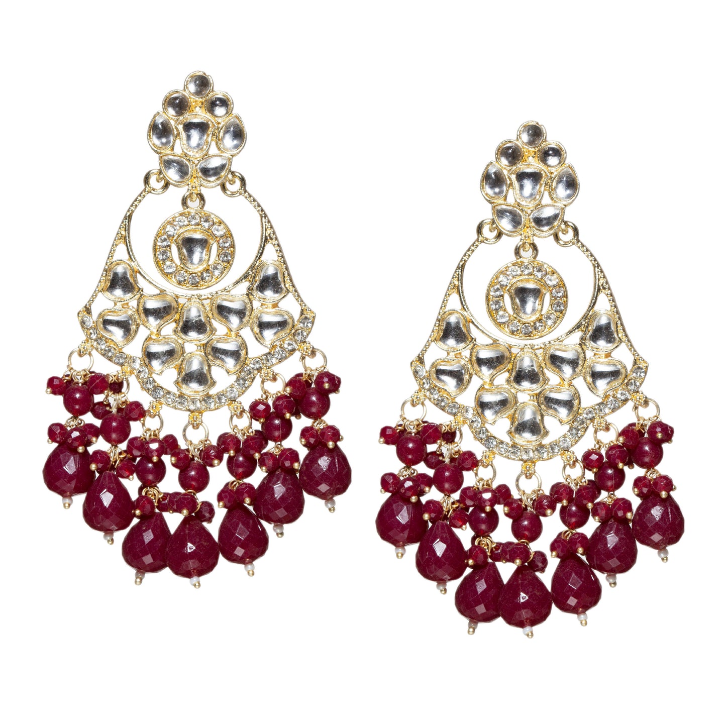 Kundan Stone Color Drop Large Earrings