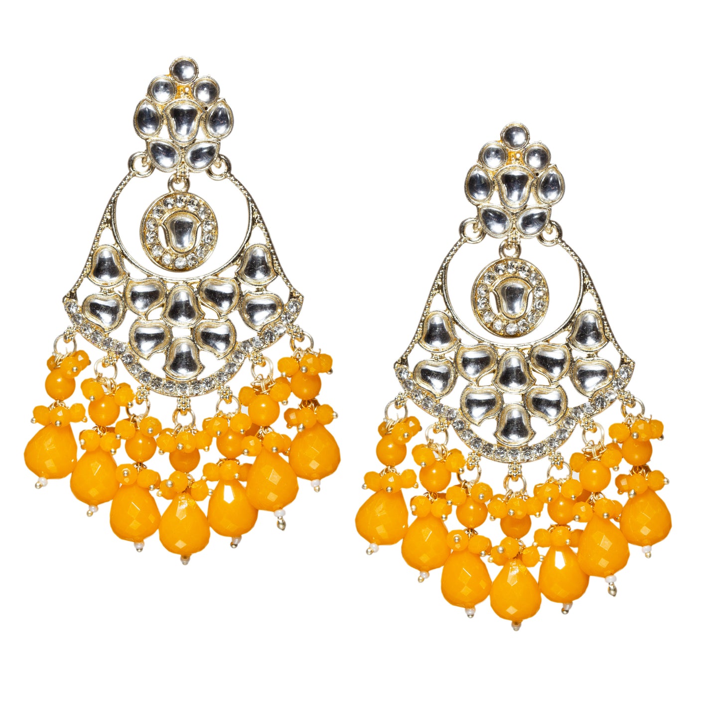 Kundan Stone Color Drop Large Earrings