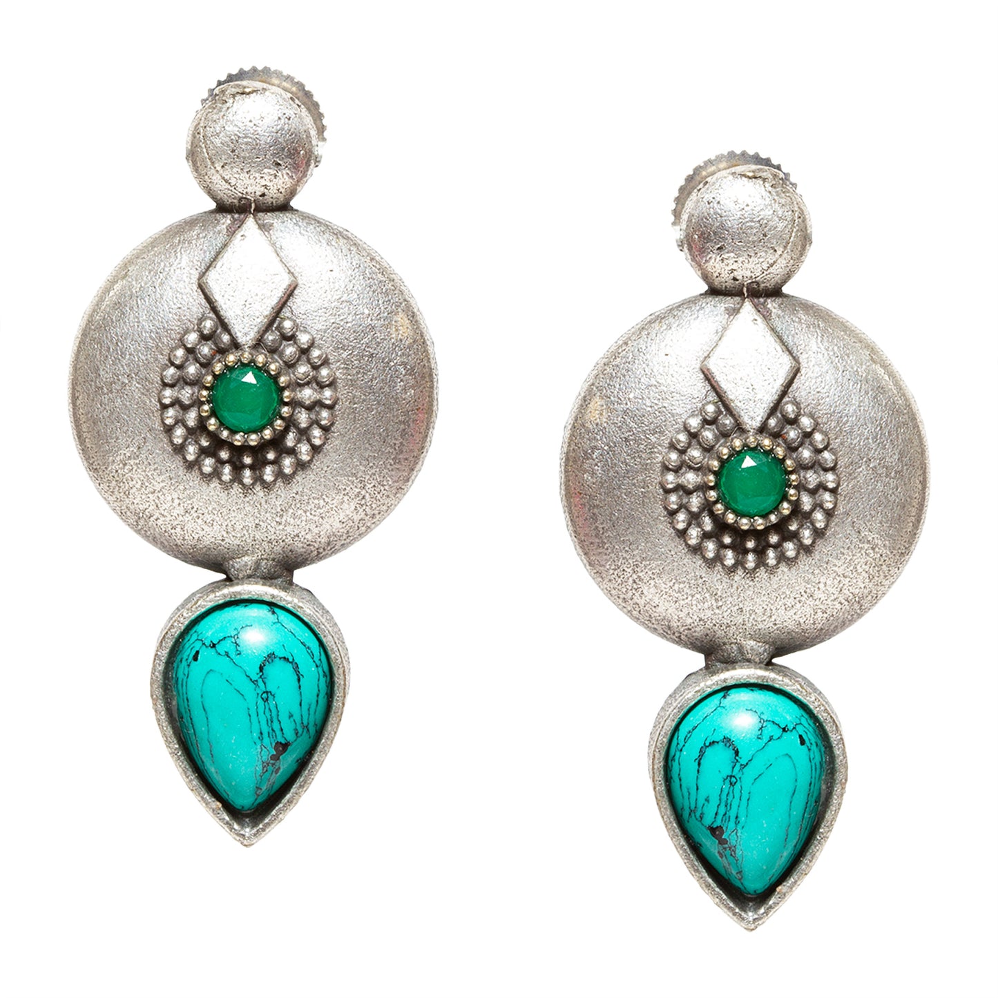 Bindhani-Oxidised-Green-Blue-Stone-Dangler-Earrings-For-Women-Girls