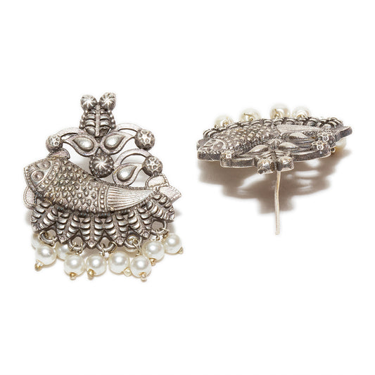 Analyzing image Bindhani-Oxidised-Silver-Fish-Pearl-Beads-Earrings-For-Women