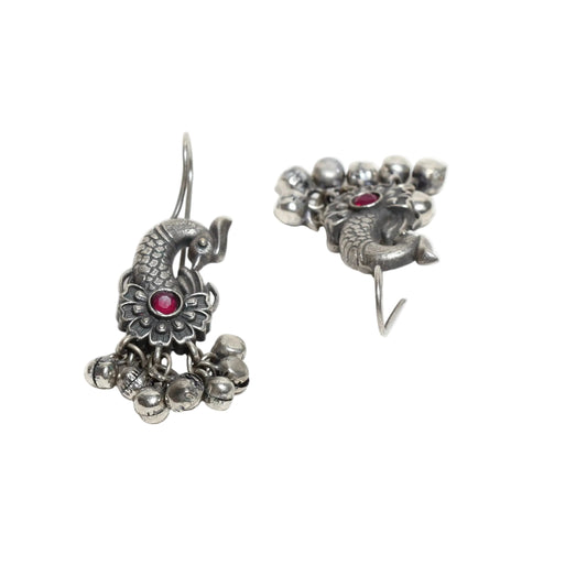 Bindhani-Oxidised-Silver-Peacock-Ghuguro-Fish-Hook-Earrings