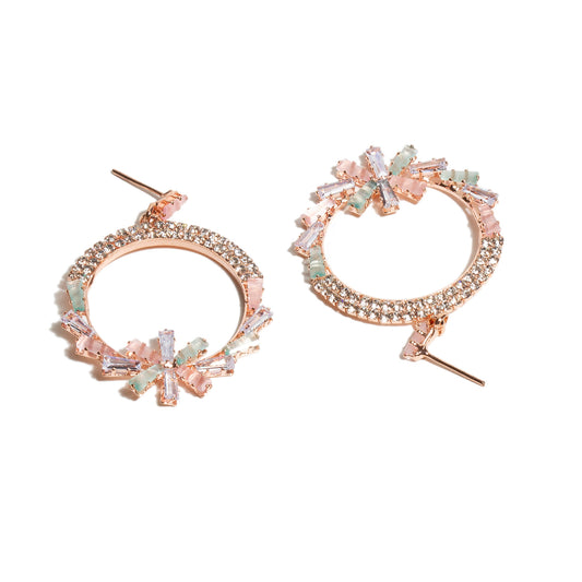 Rose Gold Plated AD Stone Round Dangle Earrings
