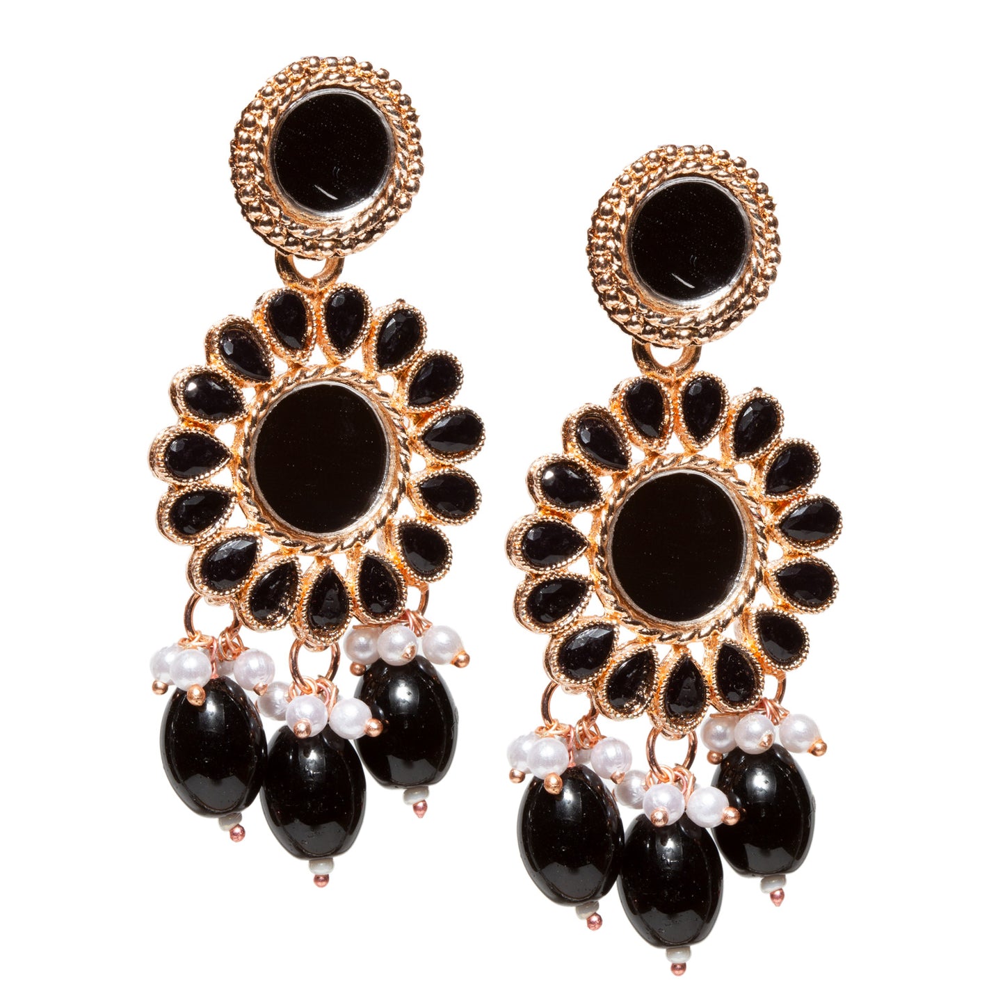 Bindhani-Rose-Gold-Plated-Black-Color-Drop-Mirror-Earrings-For-Women-and-Girls