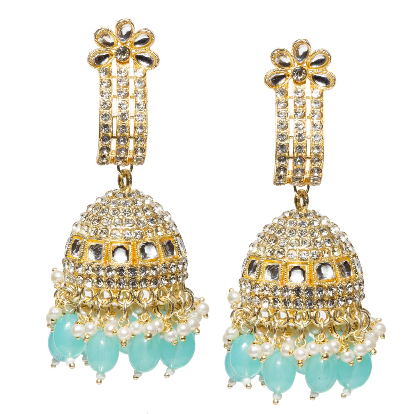 Bindhani-Rose-Gold-Plated-Firozi-Color-Drop-Kundan-Jhumka-Earrings-For-Women-and-Girls