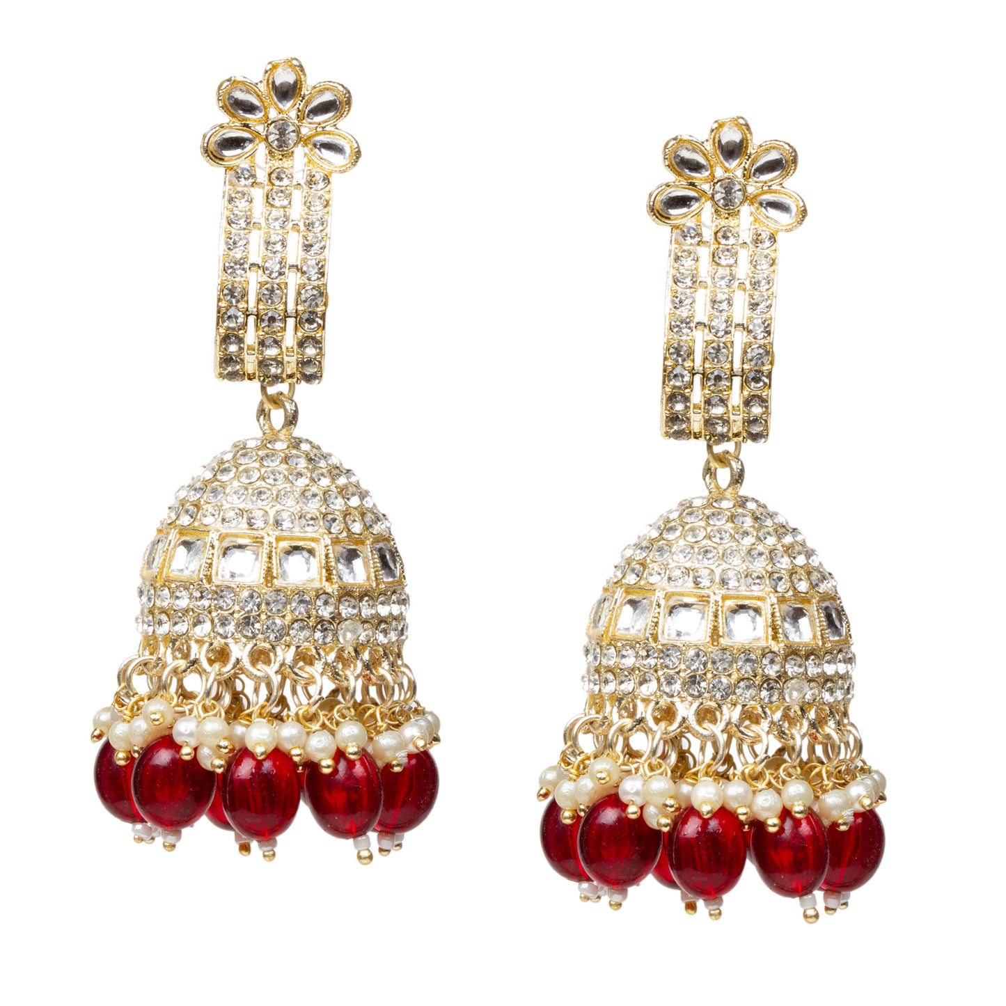 Bindhani-Rose-Gold-Plated-Red-Color-Drop-Kundan-Jhumka-Earrings-For-Wome