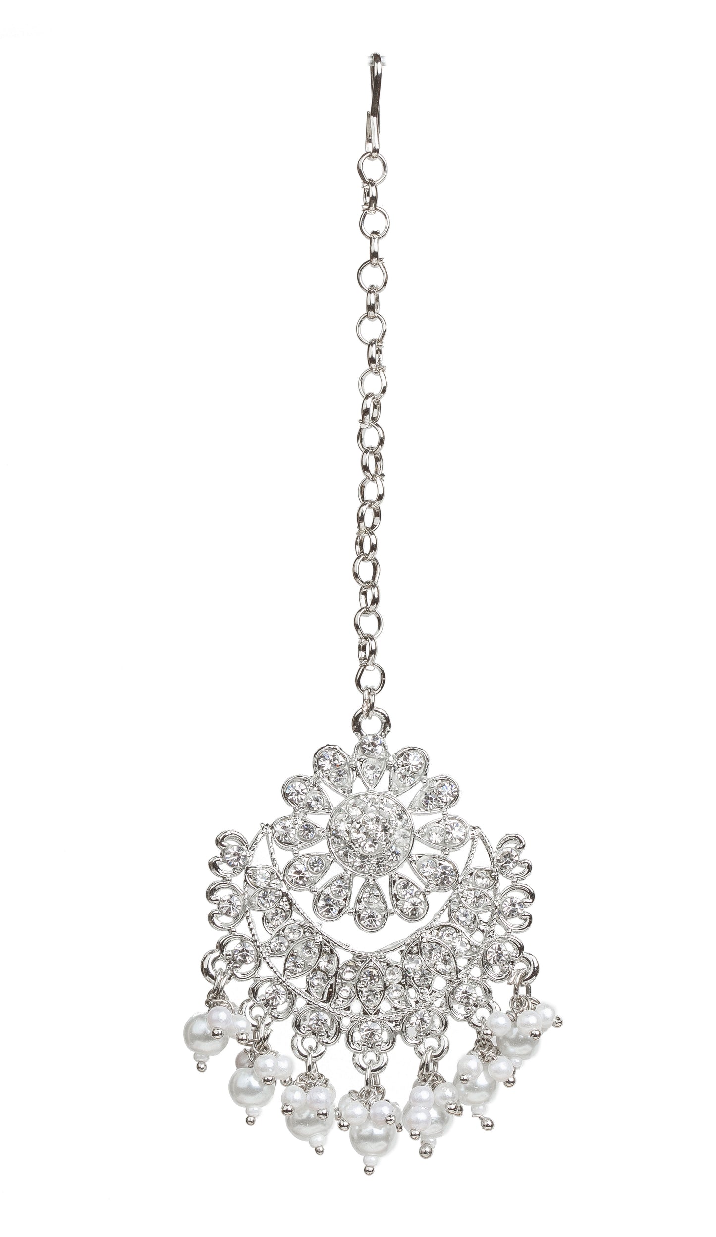 Bindhani-Silver-Plated-Hand-made-Pearl-Drop-White-Stone-Maang-Tikka-Women