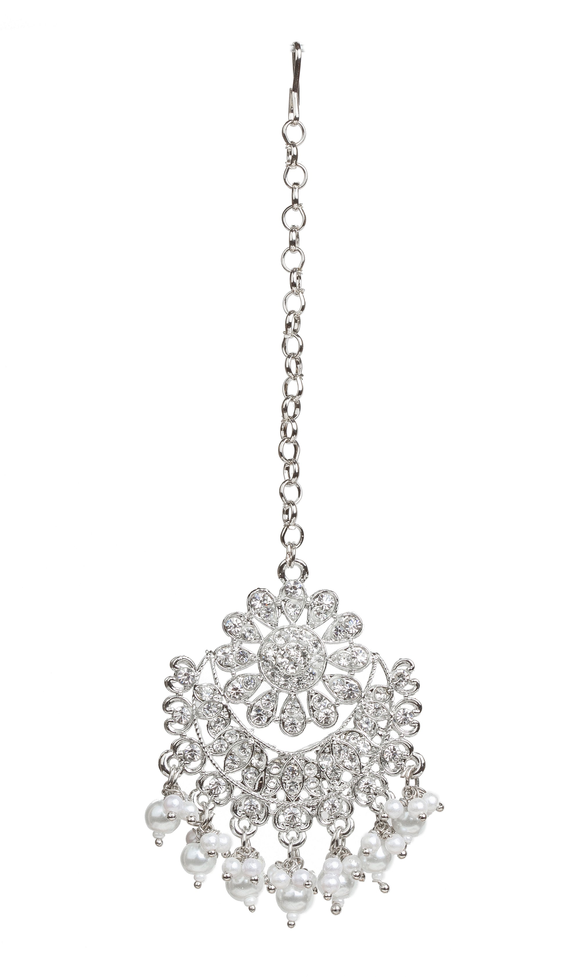 Bindhani-Silver-Plated-Hand-made-Pearl-Drop-White-Stone-Maang-Tikka-Women