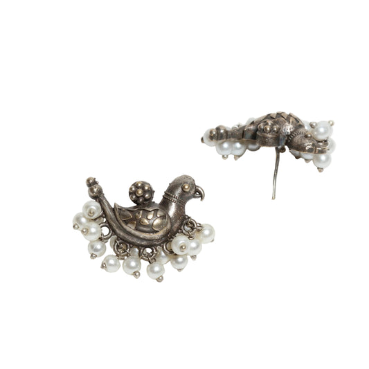 Bindhani-Stylish-Oxidised-Silver-Bird-Drop-Stud-Earrings
