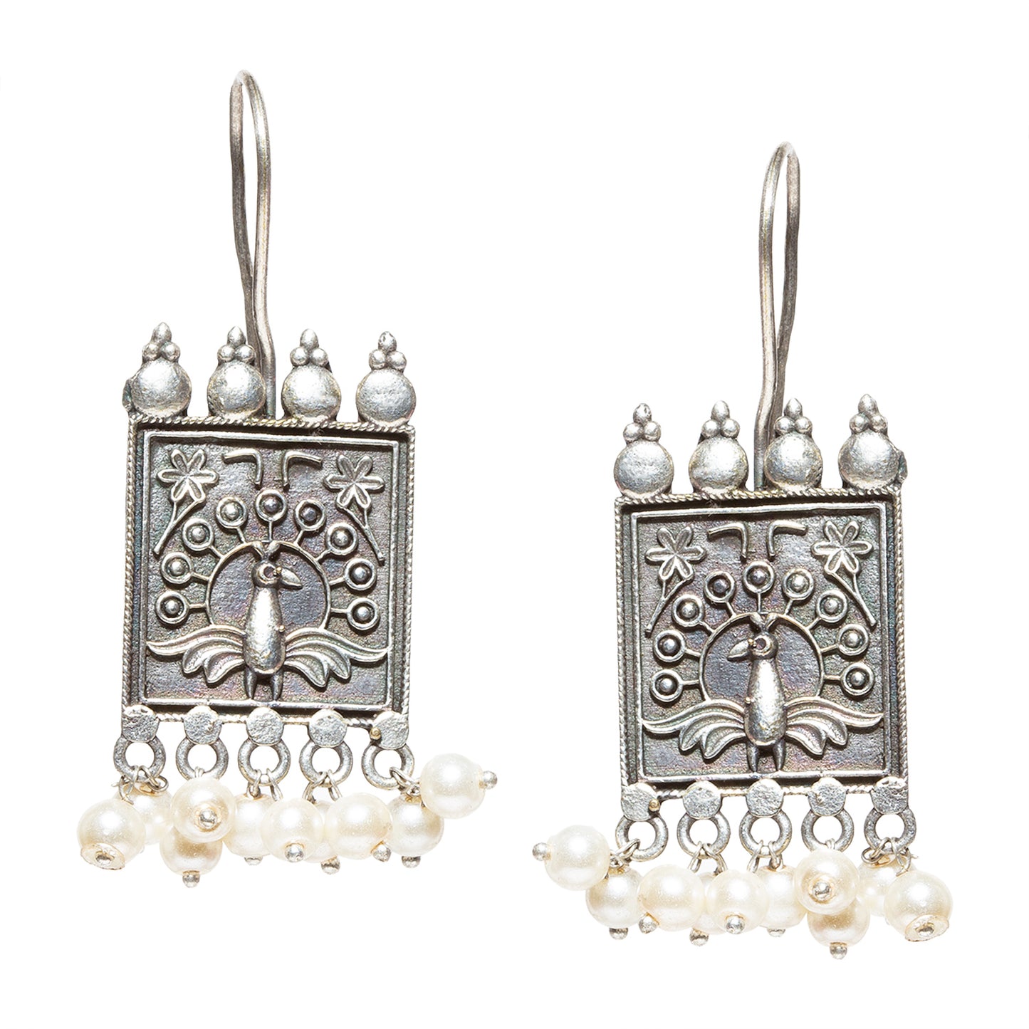 Bindhani-White-Beads-Dancing-Peacock-Oxidised-Earrings-For-Women-Girls