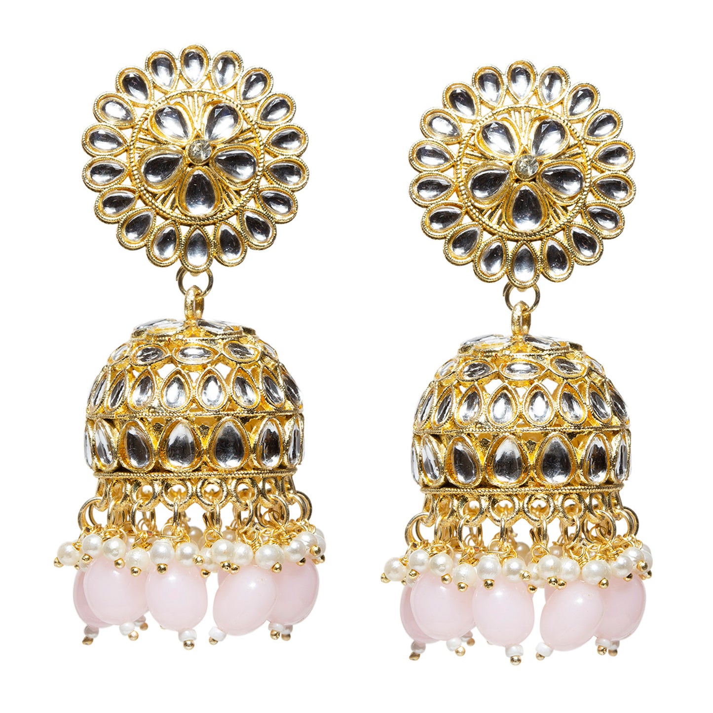 Bindhani-baby-pink-Color-Drop-Kundan-Jhumka-Earrings-For-Women-and-Girls