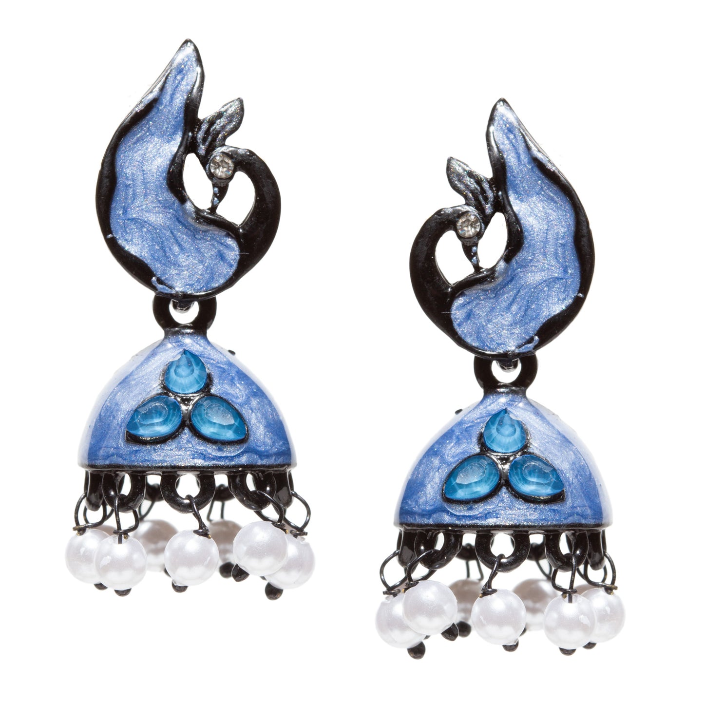 Bindhani-gold-plated-Beads-Stone-White-Meenakari-Peacock-Blue-Small-Jhumki-women-girls-Teenage