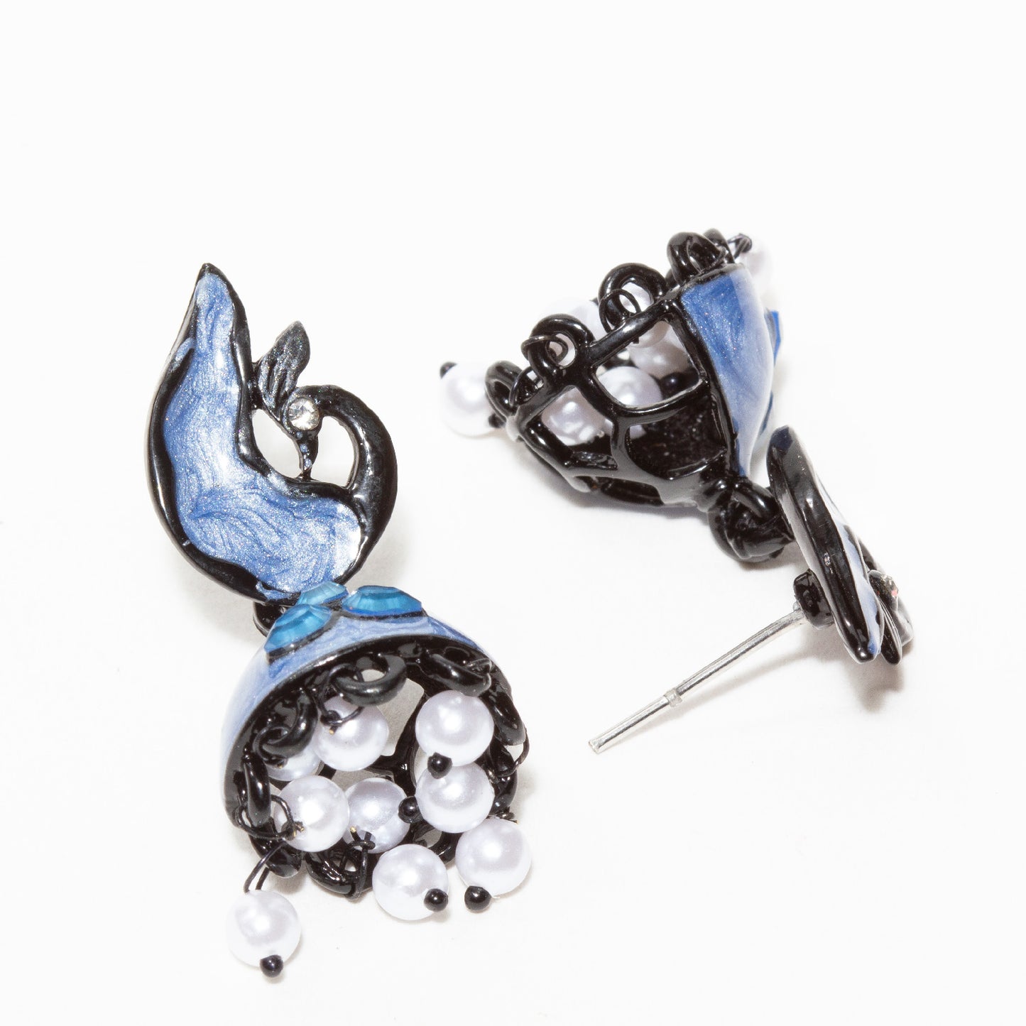 Bindhani-gold-plated-Beads-Stone-White-Meenakari-Peacock-Blue-Small-Jhumki-women-girls